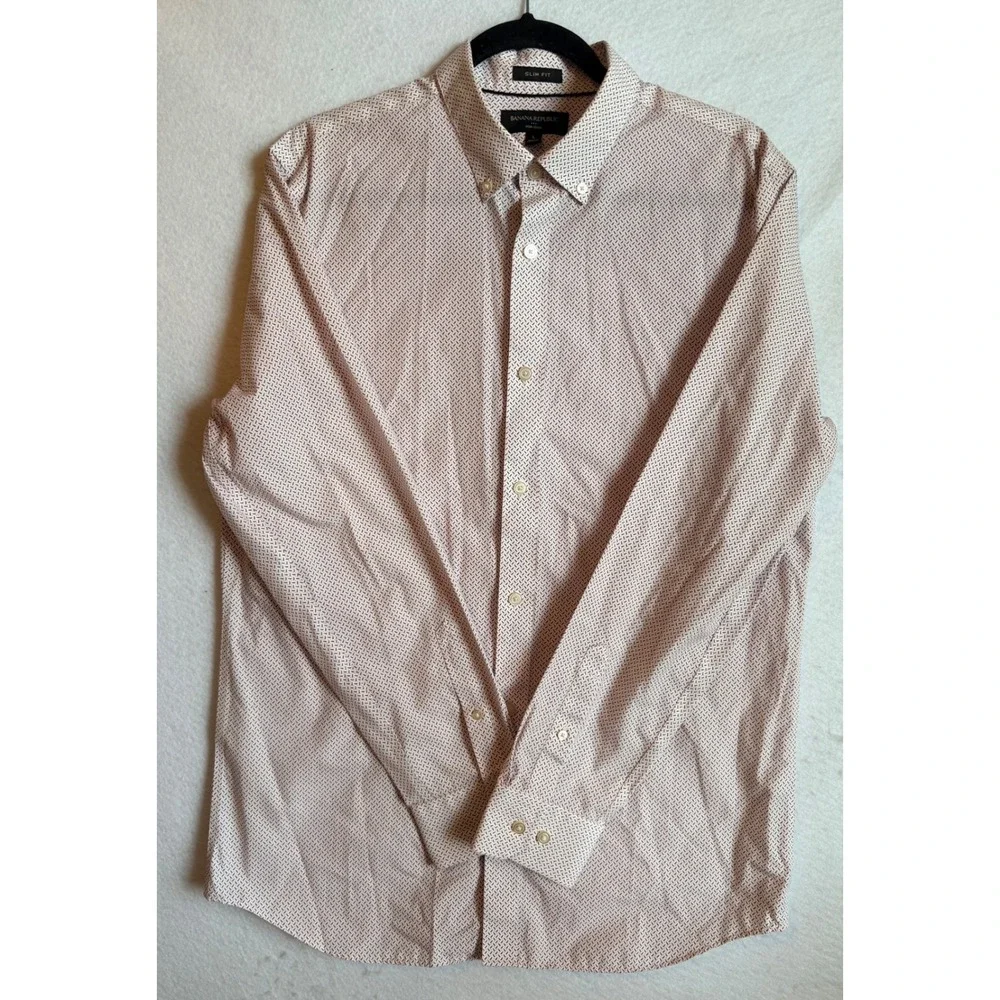 Banana Republic Slim Fit Geometric Print Non Iron Button Down Shirt Mens Large